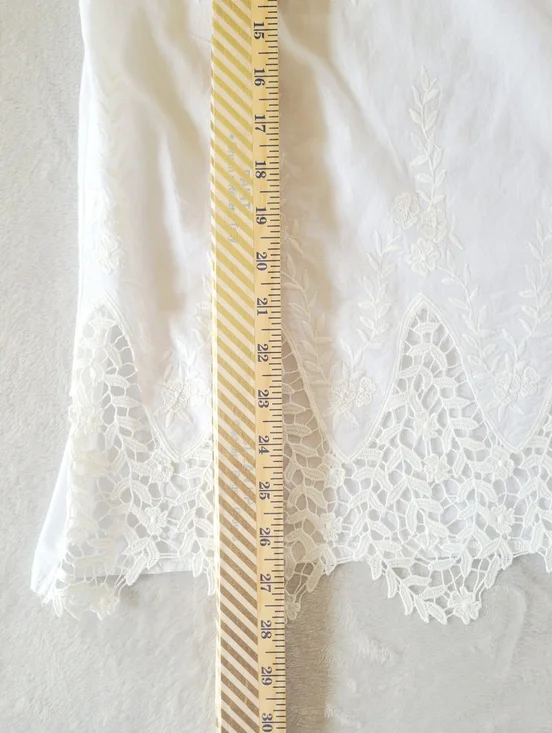 White Cotton Eyelet Embroidered Lace Crochet Trim Sleeveless Top Large Boho - Picture 6 of 8